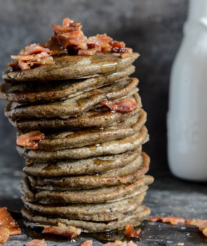 Mini Buckwheat Bacon Pancakes with Bourbon Syrup I howsweeteats.com Mini Buckwheat Bacon Pancakes with Bourbon Syrup I howsweeteats.com