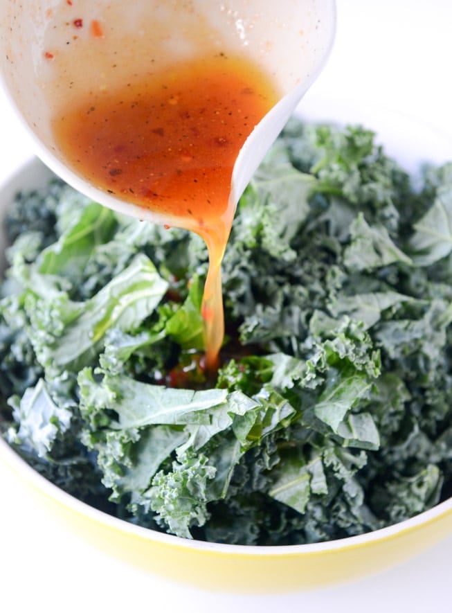 chili garlic kale salad... with fried chicken I howsweeteats.com
