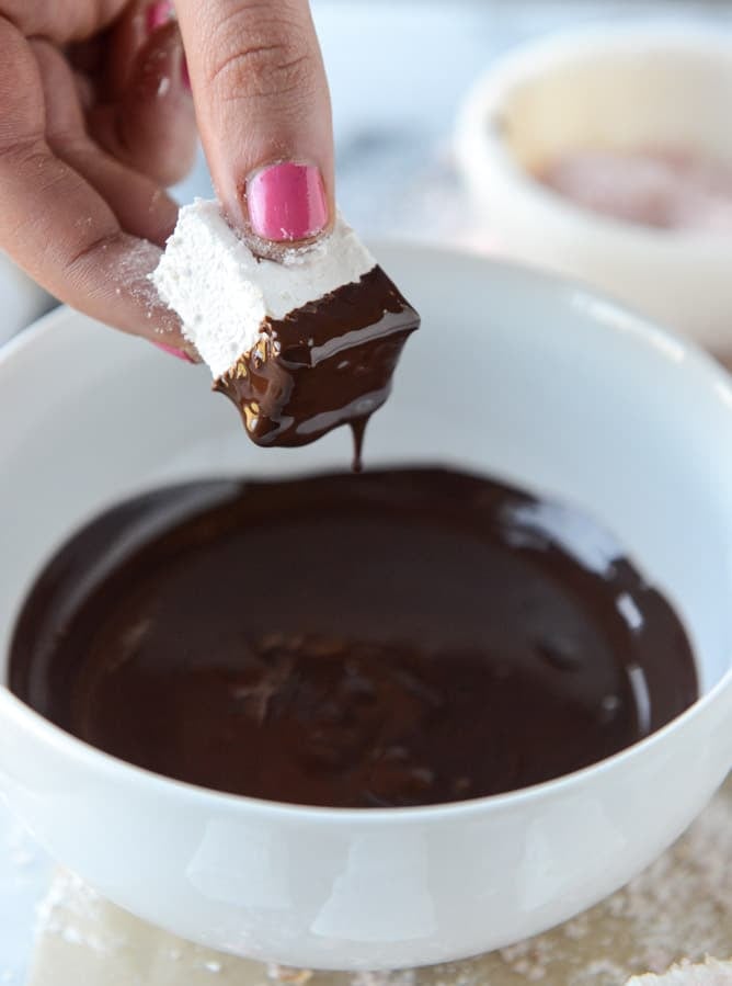 chocolate dipped champagne marshmallows with blood orange sugar I howsweeteats.com