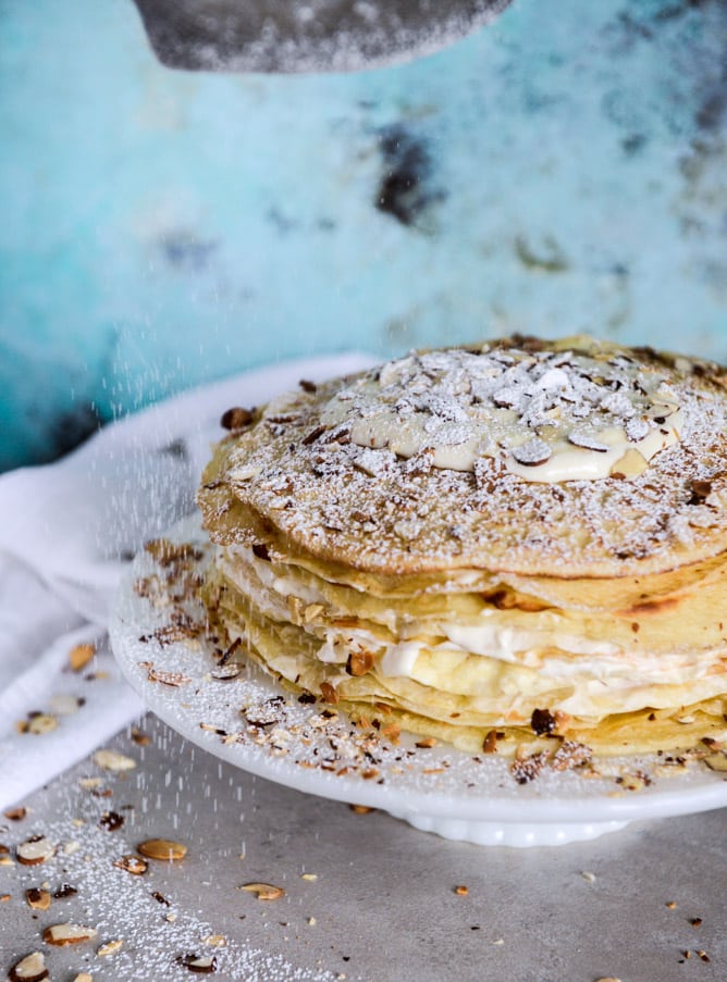 almond cream crepe cake I howsweeteats.com