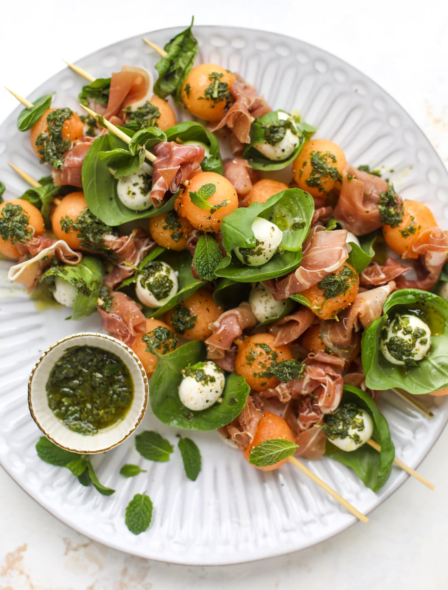 prosciutto cantaloupe caprese skewers