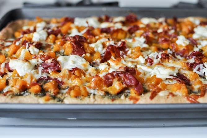 Butternut Squash, Sage Pesto and Prosciutto Pizza I howsweeteats.com