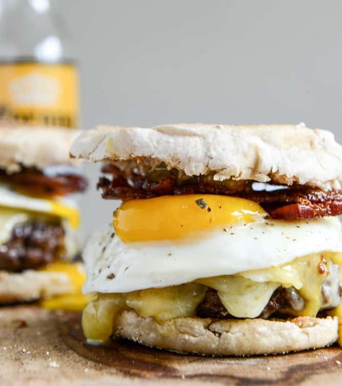 Breakfast Burgers with Maple Aioli I howsweeteats.com