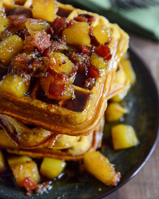 Pumpkin Waffles with Butternut Bacon Syrup I howsweeteats.com