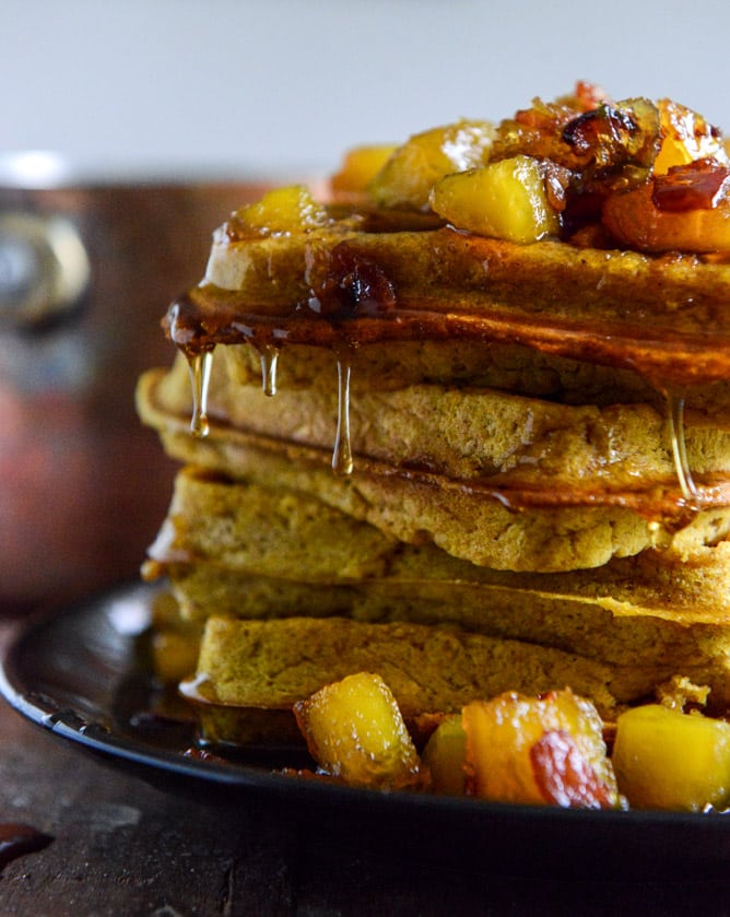 Pumpkin Waffles with Butternut Bacon Syrup I howsweeteats.com
