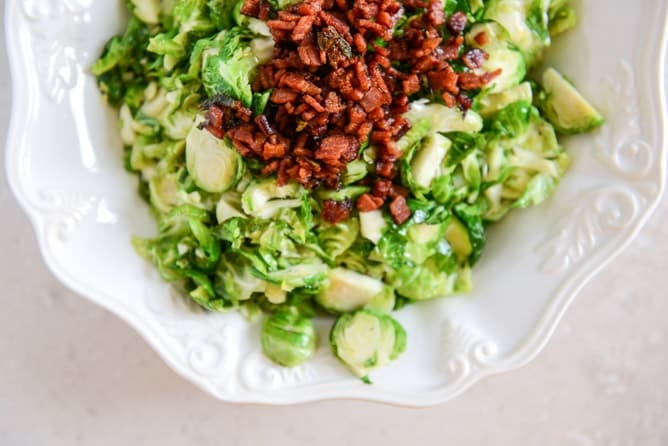 maple bacon brussels, pear and blue cheese salad I howsweeteats.com