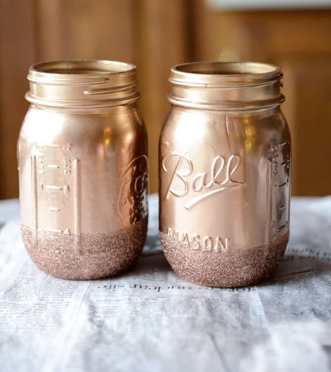 DIY rose gold metallic mason jars I howsweeteats.com