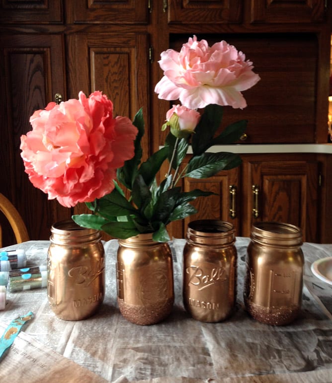 DIY rose gold metallic mason jars I howsweeteats.com