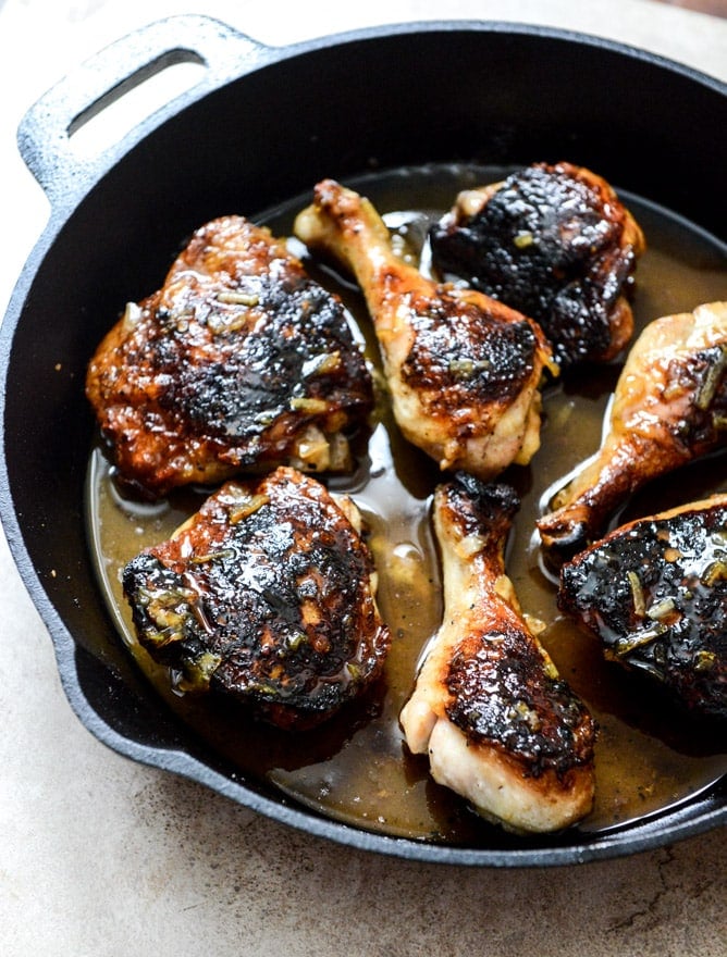 Beer Glazed Citrus Chicken with Orange Arugula Greens I howsweeteats.com