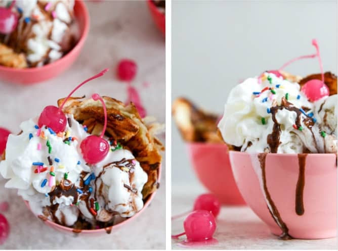 Crispy Croissant Sundaes with Red Wine Hot Fudge I howsweeteats.com