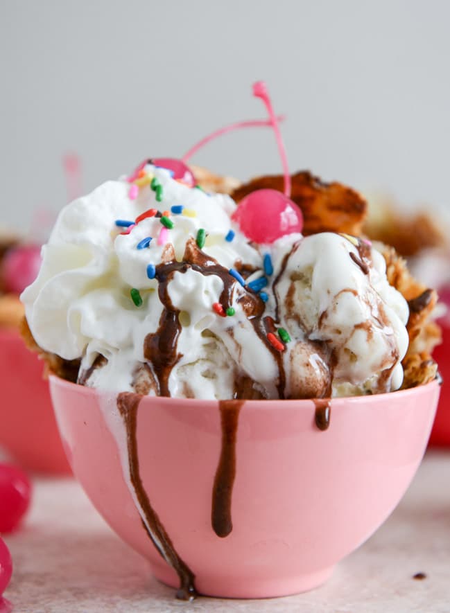 Crispy Croissant Sundaes with Red Wine Hot Fudge I howsweeteats.com