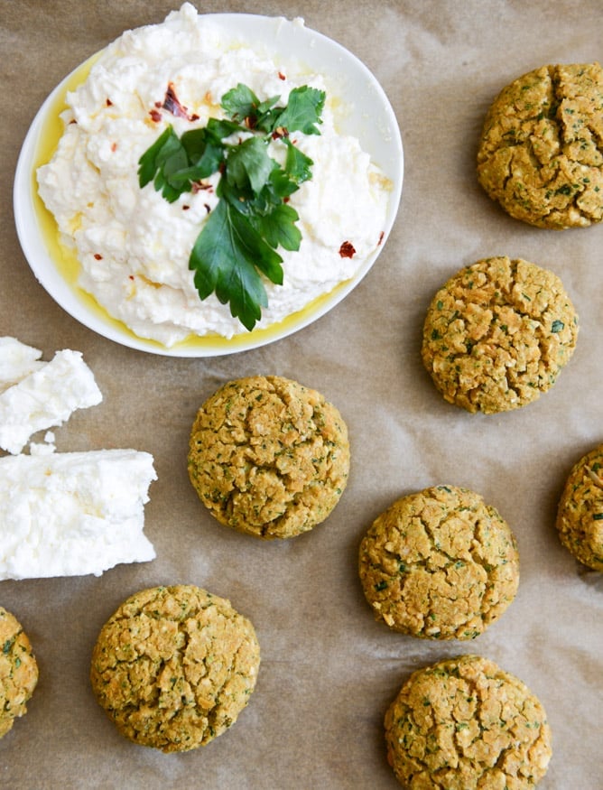 Baked Falafel with Spicy Feta Dip I howsweeteats.com