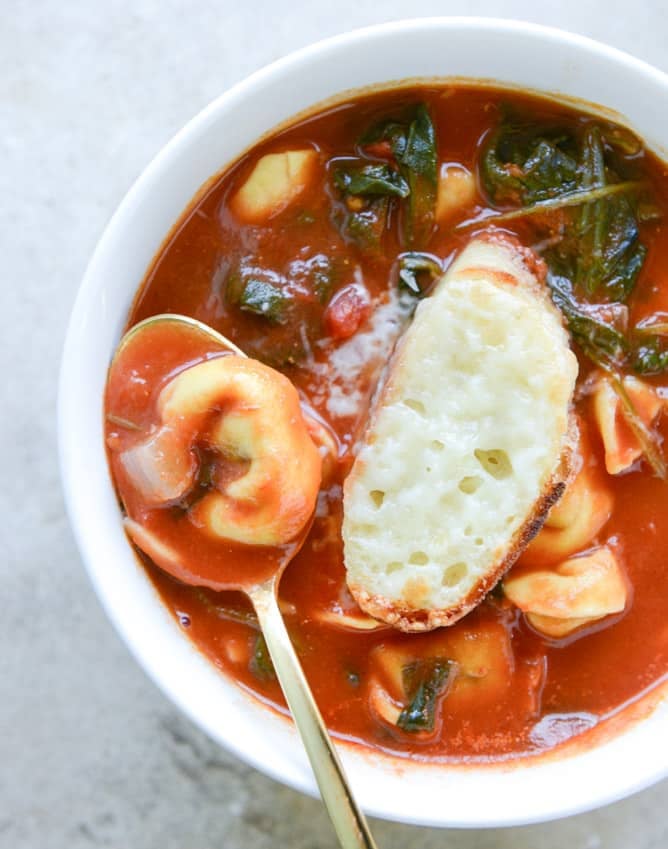 white bean tortellini soup with broiled havarti toasts I howsweeteats.com