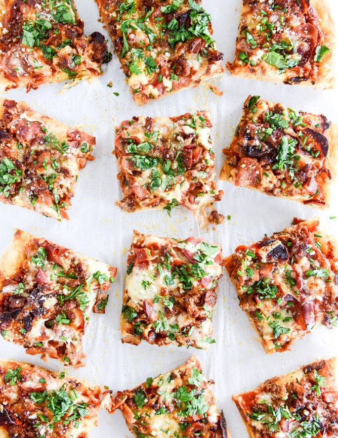 meat lovers pizza I howsweeteats.com