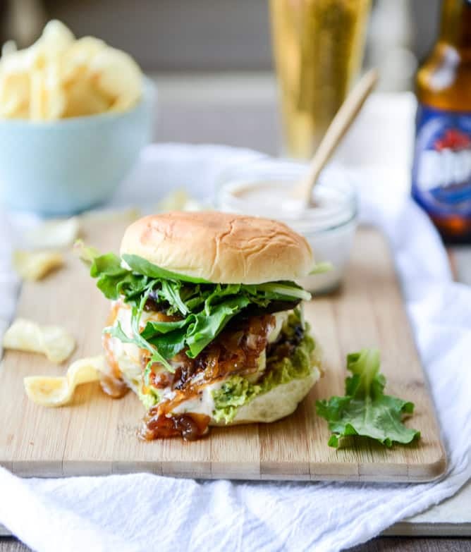 goat cheese guac burgers I howsweeteats.com