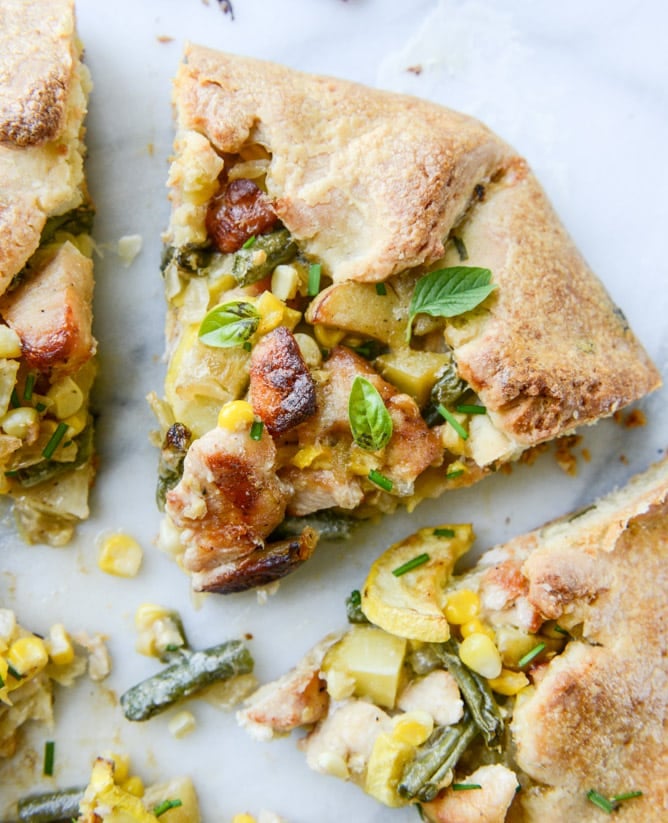 summer chicken pot pie galette with herbed crust I howsweeteats.com