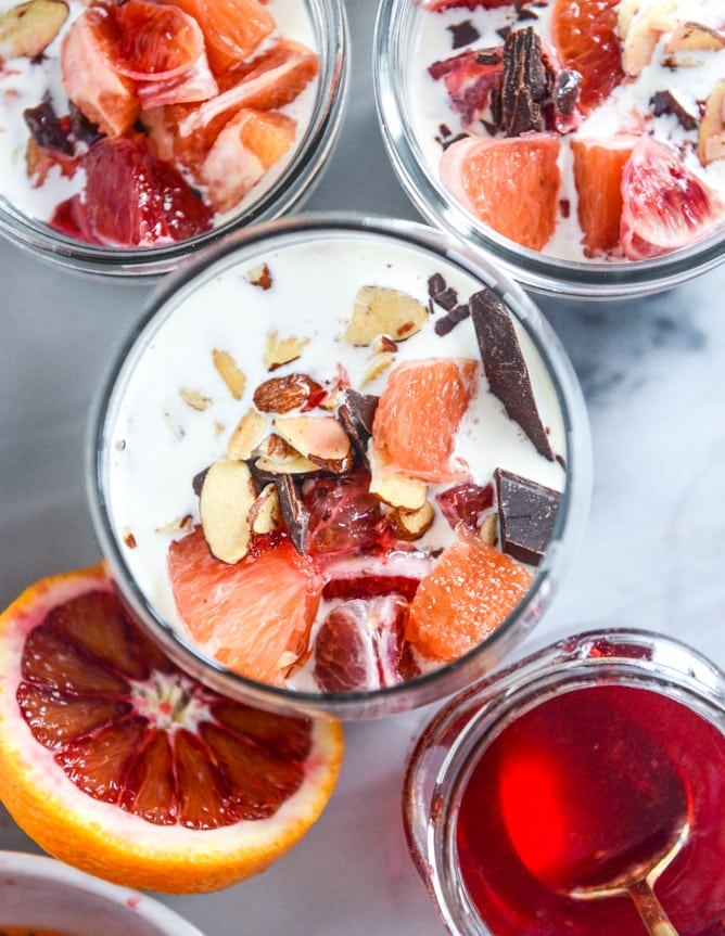 winter vanilla chia pudding with blood orange syrup and dark chocolate I howsweeteats.com