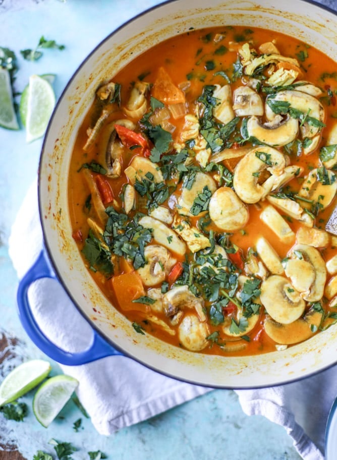 golden chicken coconut soup with spiced pitas I howsweeteats.com