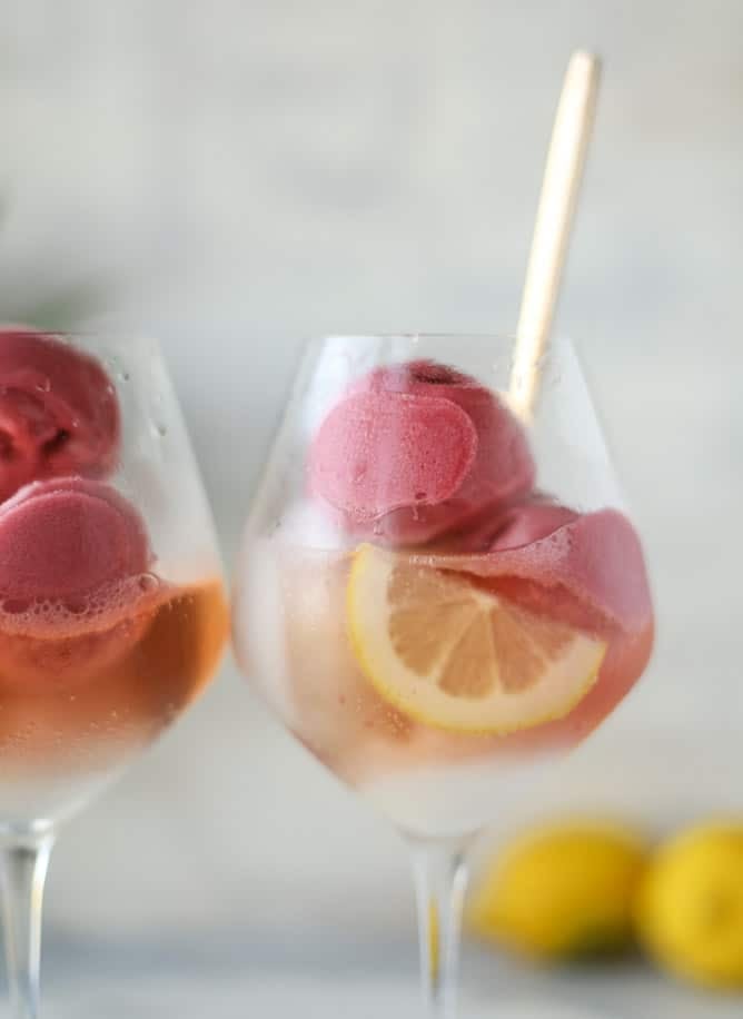 lemon raspberry prosecco floats I howsweeteats.com 
