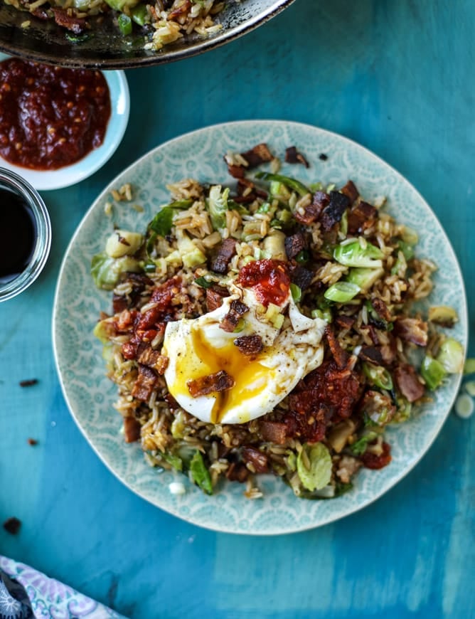 bacon brussels sprouts fried rice I howsweeteats.com