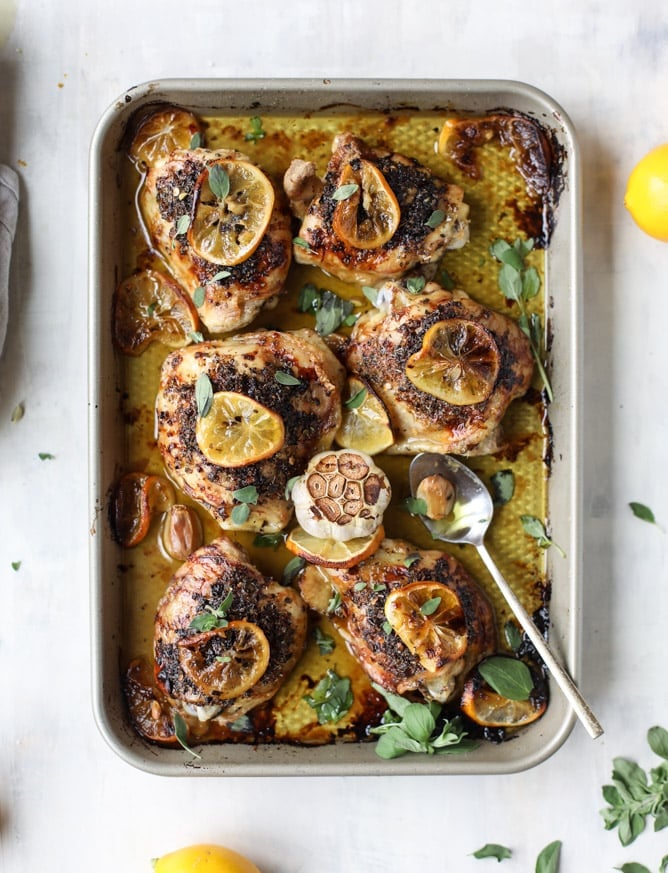 meyer lemon roasted chicken I howsweeteats.com #chicken #lemon #roastedchicken #healthy #meyerlemon