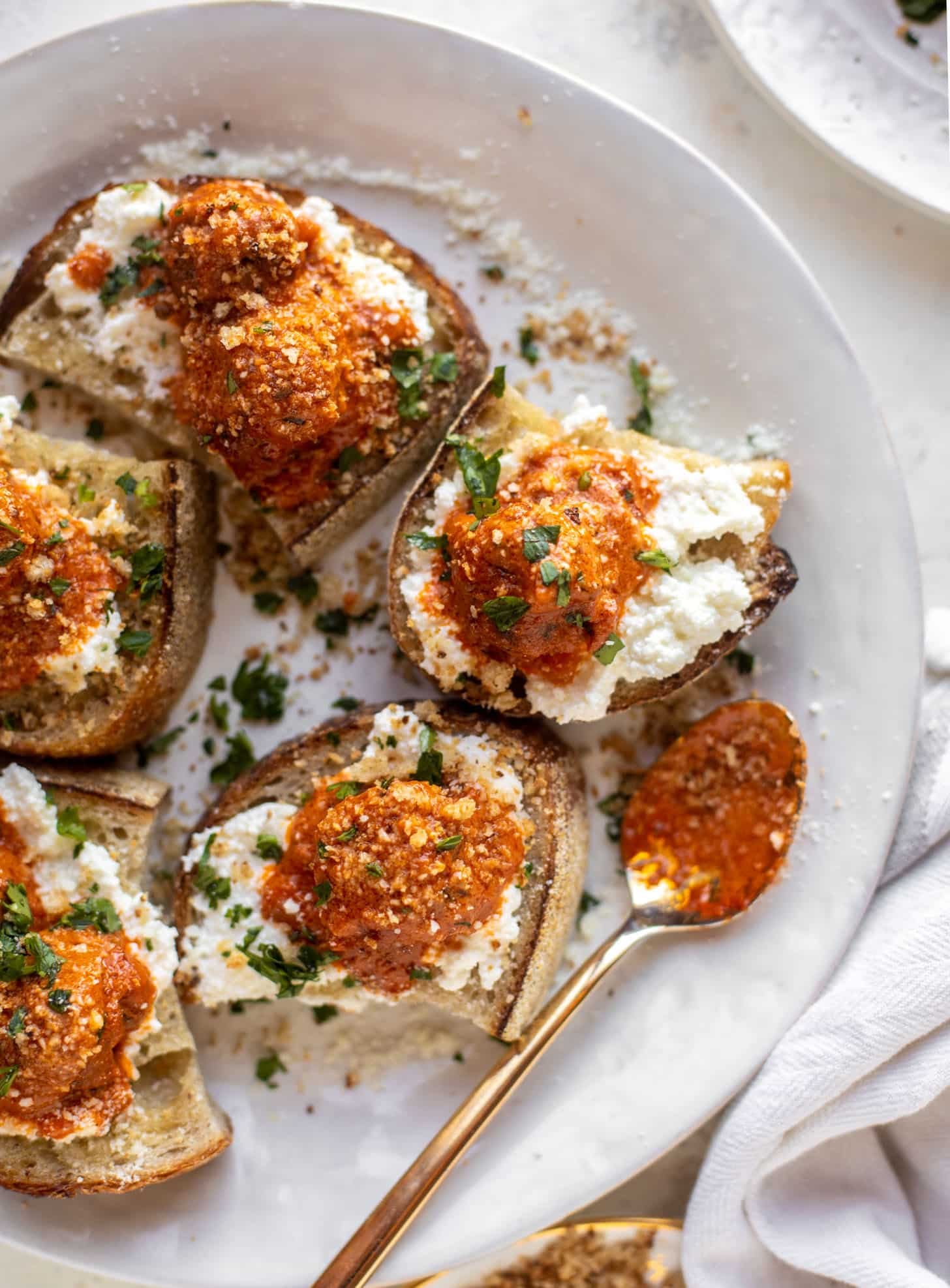 vodka sauce meatballs on ricotta toast
