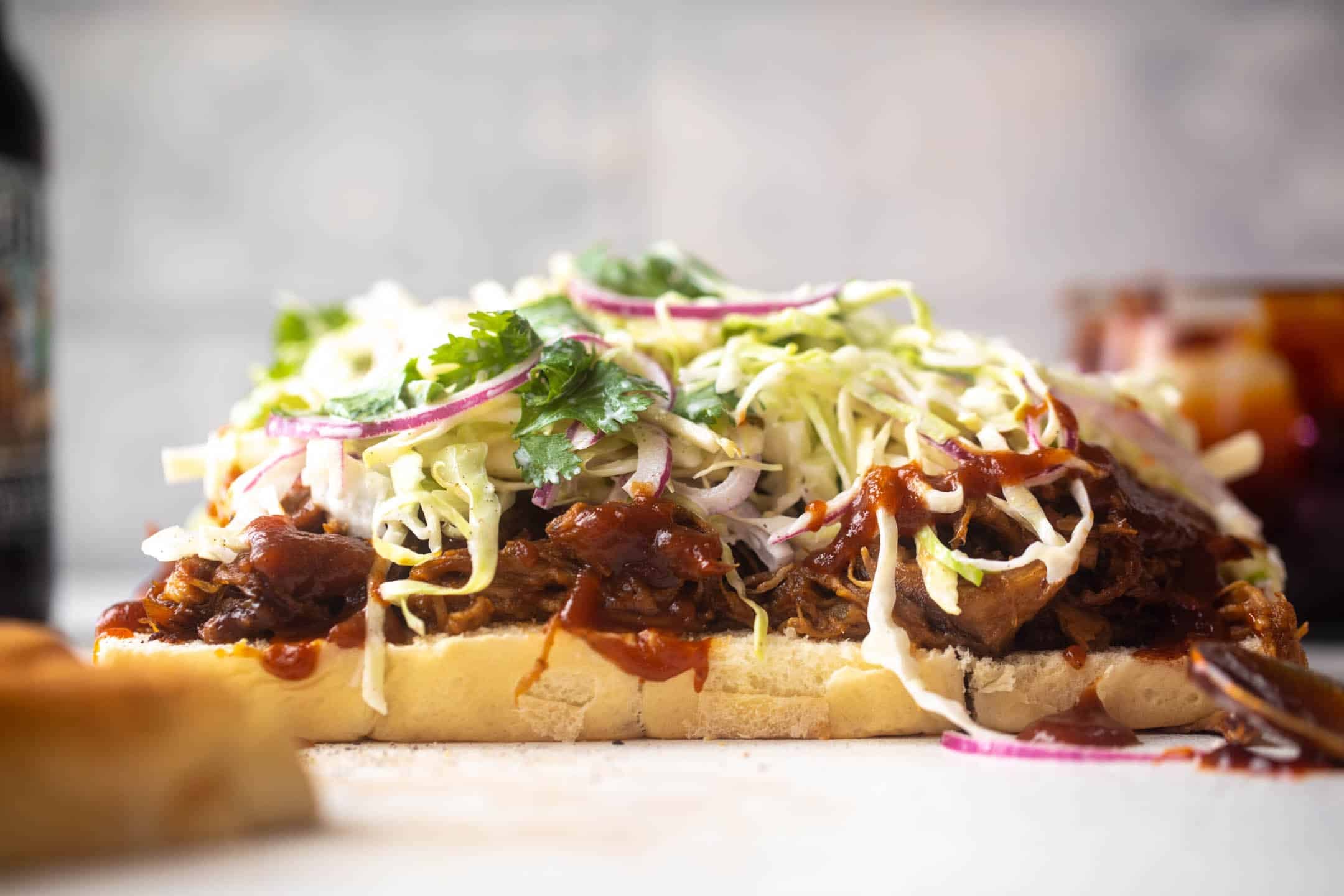 root beer pulled pork sliders with jalapeño slaw