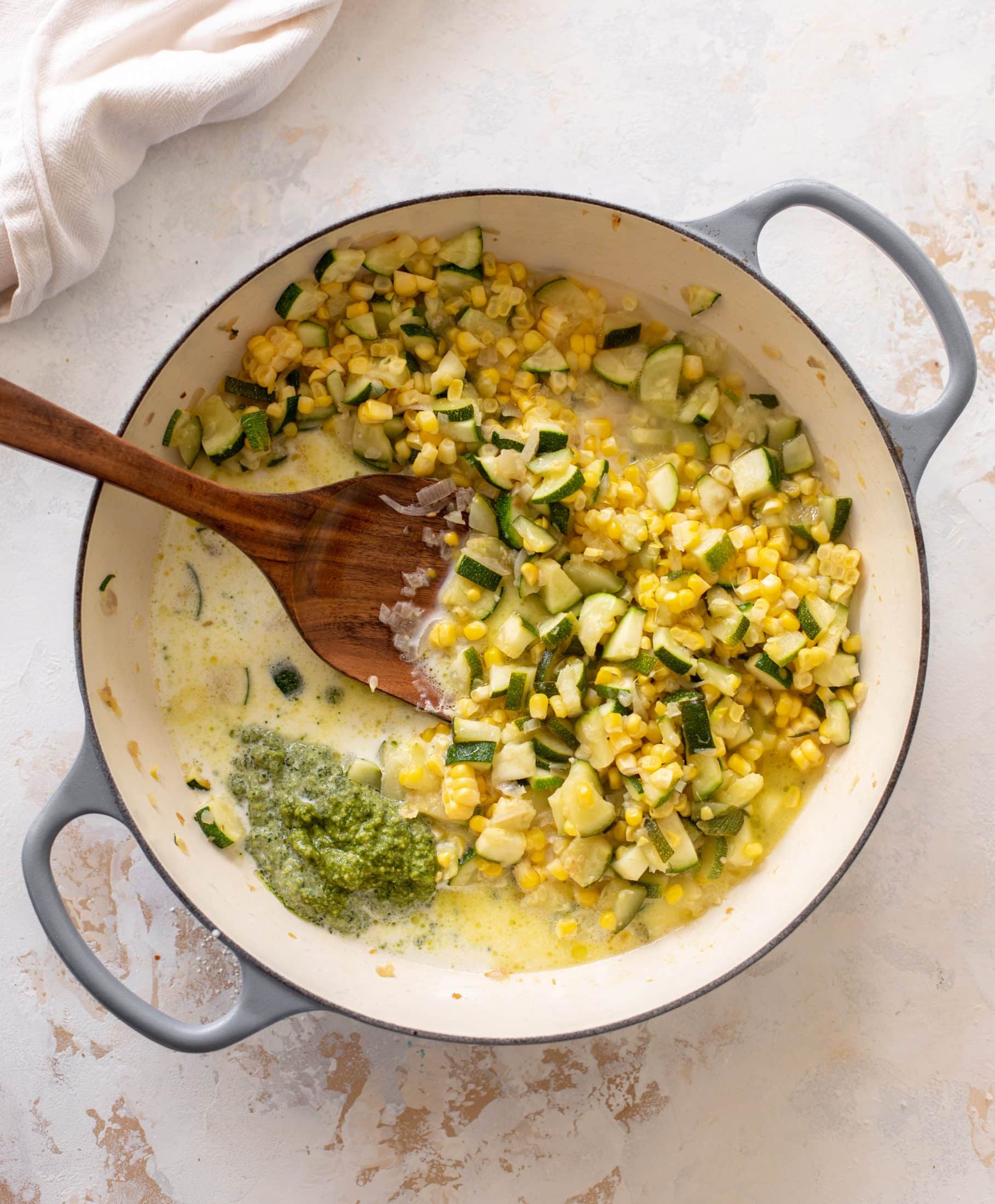 creamy corn zucchini pasta