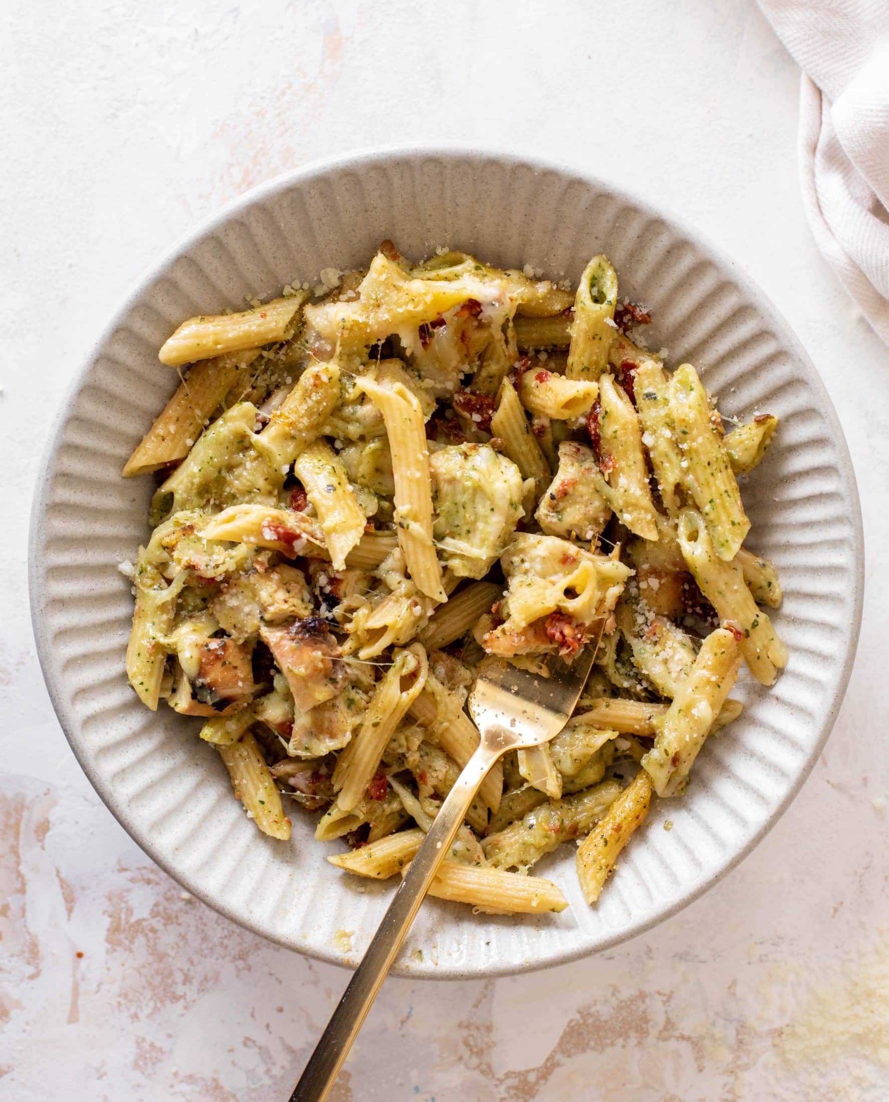 grilled chicken pesto pasta bake
