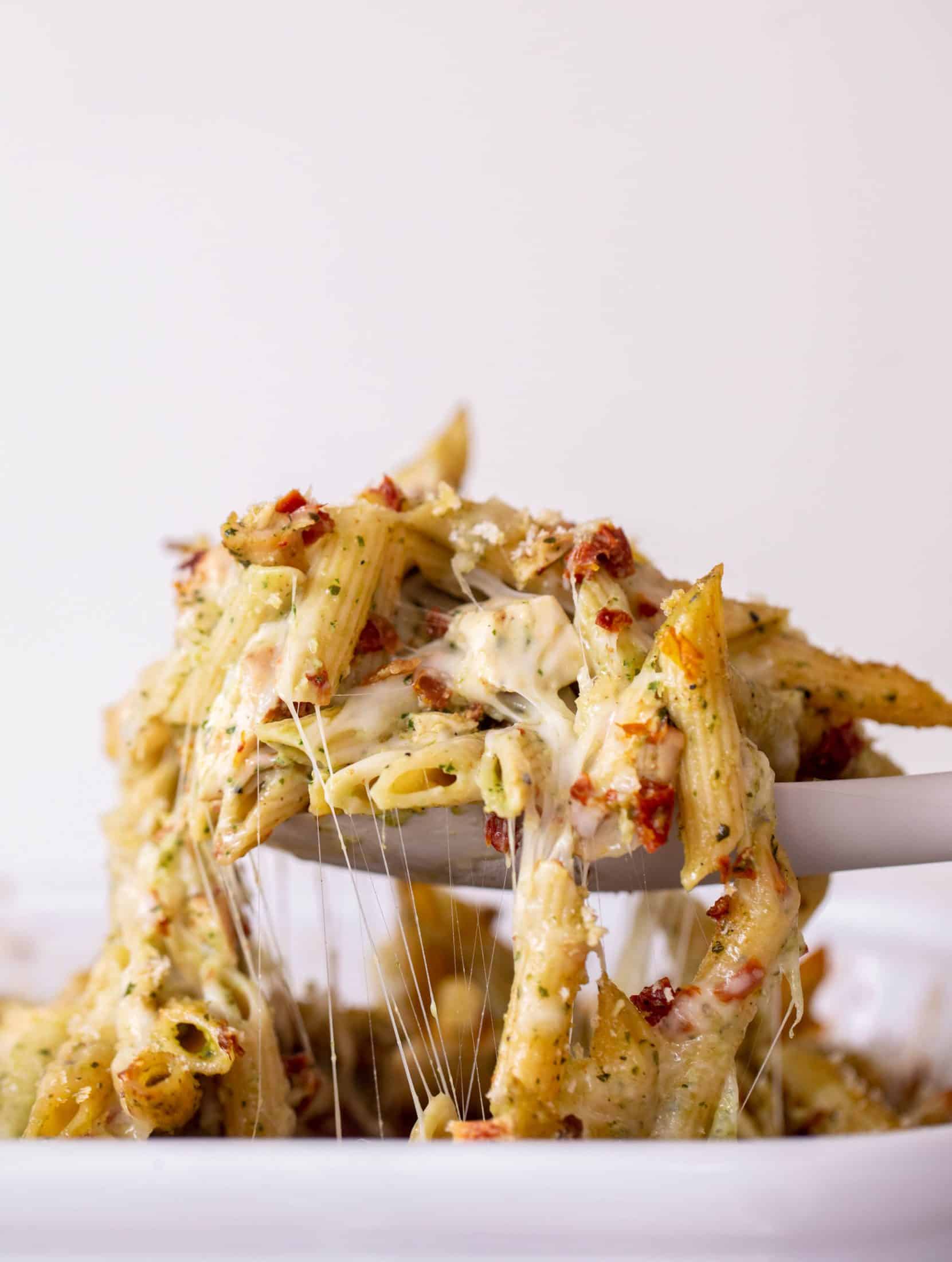 grilled chicken pesto pasta bake
